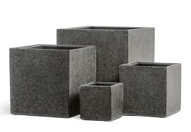 Кашпо TREEZ Effectory - серия Stone - Куб - Тёмно-серый камень 20 см.