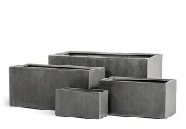 Кашпо TREEZ Effectory - серия Beton - Низкий прямоугольник - Тёмно-серый бетон