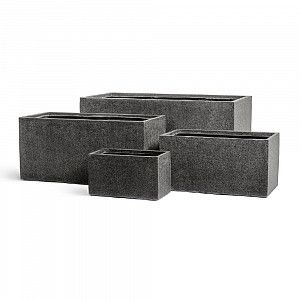 Кашпо TREEZ Effectory - серия Stone - Низкий прямоугольник - Тёмно-серый камень 22 см.