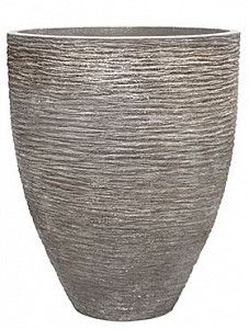 Кашпо Polystone coated ribbed couple raw grey