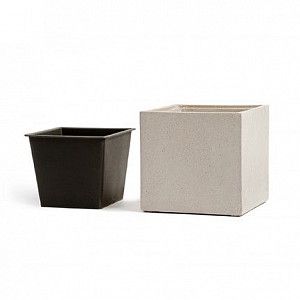 Кашпо TREEZ Effectory - серия Beton - Куб - Белый песок 20 см.