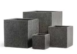Кашпо TREEZ Effectory - серия Stone - Куб - Тёмно-серый камень 50 см.